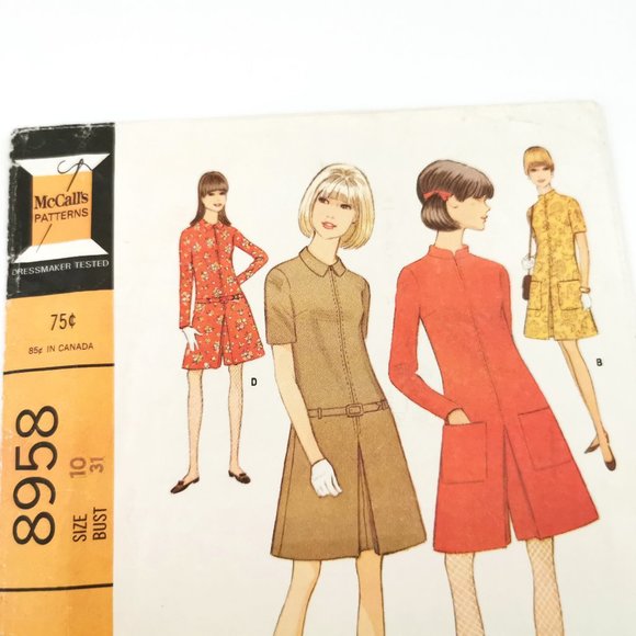Late 60s Mod Scooter Dress or Pantdress McCalls Sewing Pattern 8958 Bust 31 - Picture 4 of 12